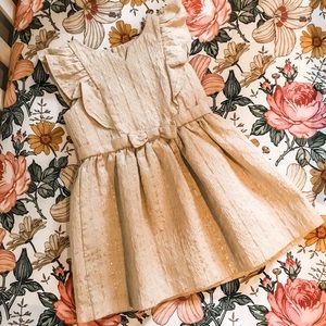Gold Girls Dress with Bow